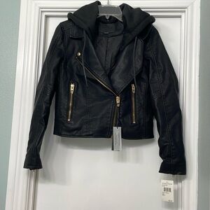 NWT Blank NYC Leather Hooded Moto Jacket